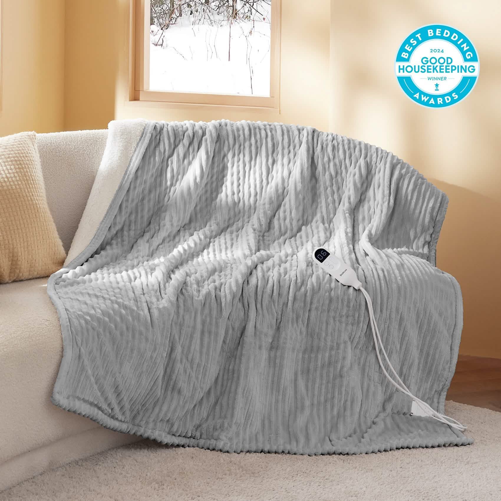 LuxuryPlush® Heated Throw Blanket - Light Grey