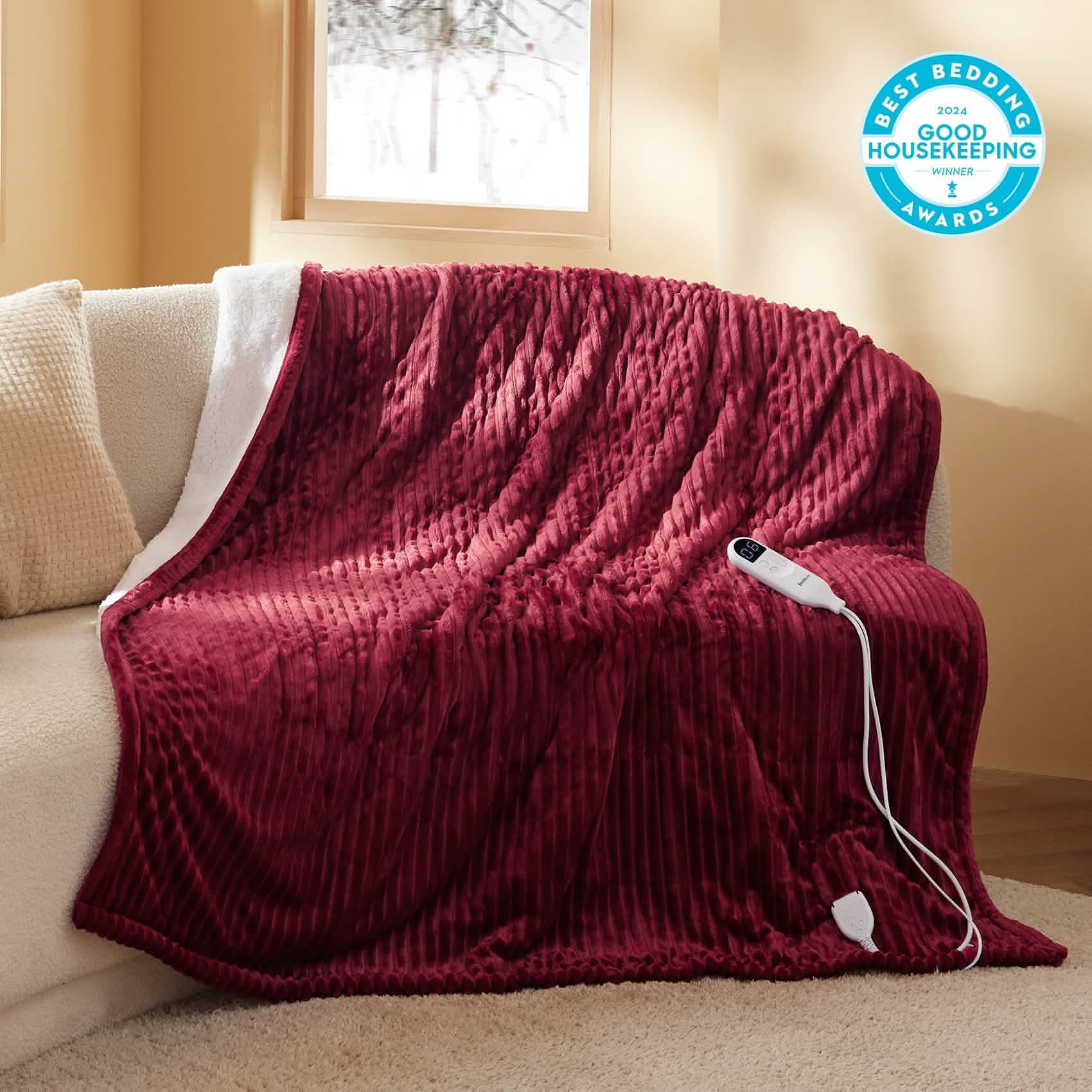 LuxuryPlush® Heated Throw Blanket - Burgundy