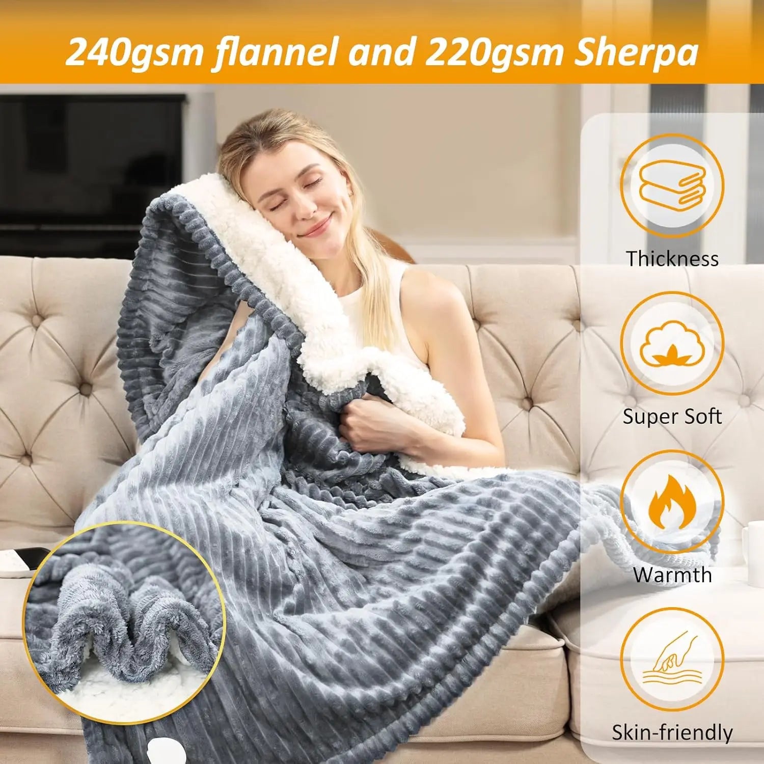Premium heated blanket and heated throw blanket for cosy home comfort